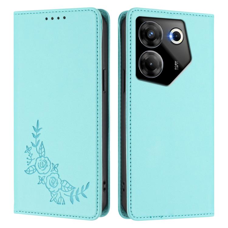 For Tecno Camon 20 Pro 5G Peony Embossed Magnetic RFID Vegan Leather Phone Case