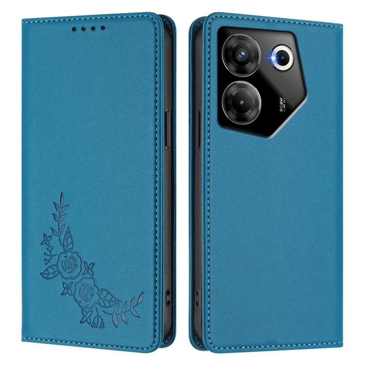 For Tecno Camon 20 Pro 5G Peony Embossed Magnetic RFID Vegan Leather Phone Case