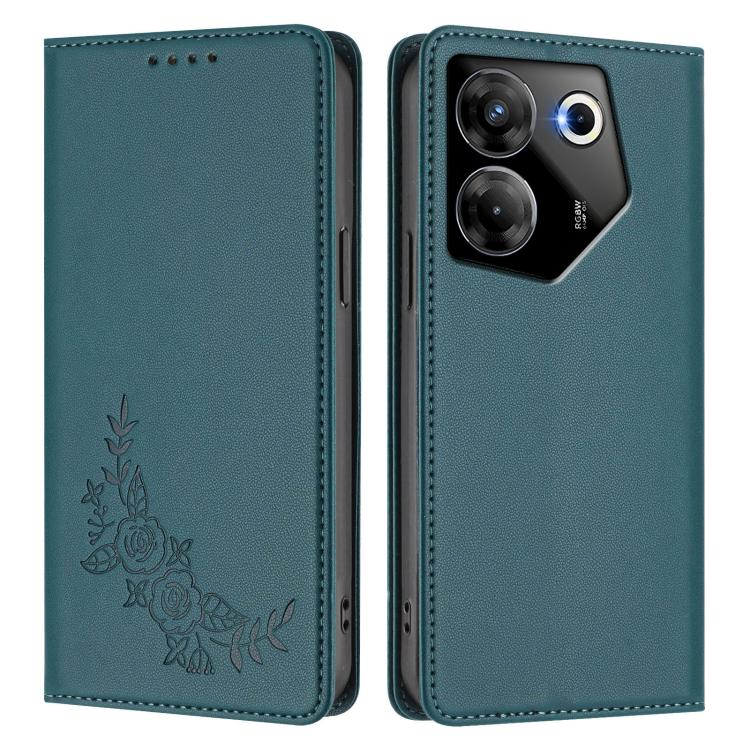 For Tecno Camon 20 Pro 5G Peony Embossed Magnetic RFID Vegan Leather Phone Case