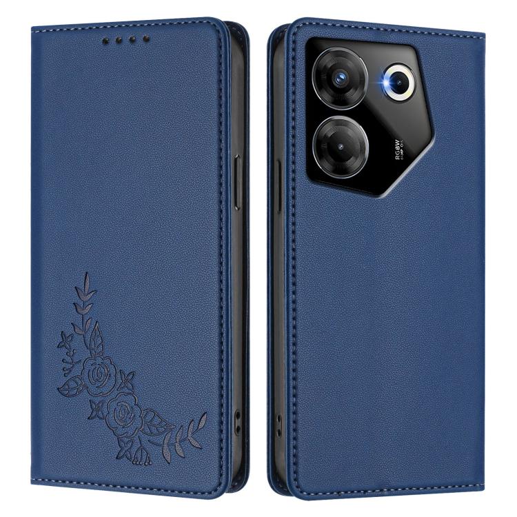 For Tecno Camon 20 Pro 5G Peony Embossed Magnetic RFID Vegan Leather Phone Case