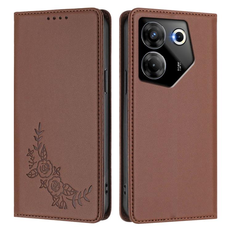 For Tecno Camon 20 Pro 5G Peony Embossed Magnetic RFID Vegan Leather Phone Case