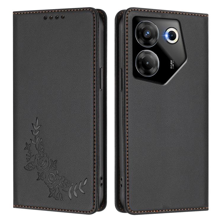 For Tecno Camon 20 Pro 5G Peony Embossed Magnetic RFID Vegan Leather Phone Case