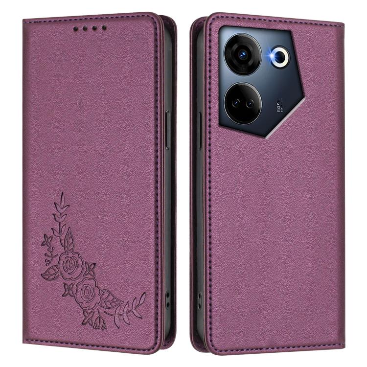 For Tecno Camon 20 4G / 20 Pro 4G Peony Embossed Magnetic RFID Vegan Leather Phone Case