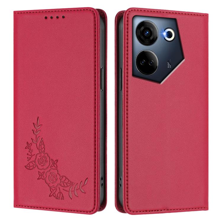 For Tecno Camon 20 4G / 20 Pro 4G Peony Embossed Magnetic RFID Vegan Leather Phone Case