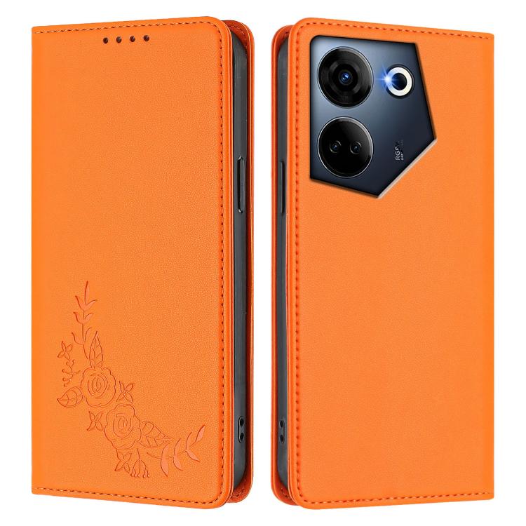 For Tecno Camon 20 4G / 20 Pro 4G Peony Embossed Magnetic RFID Vegan Leather Phone Case
