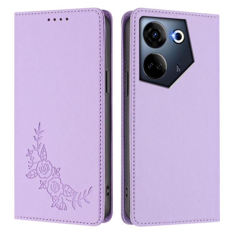 For Tecno Camon 20 4G / 20 Pro 4G Peony Embossed Magnetic RFID Vegan Leather Phone Case