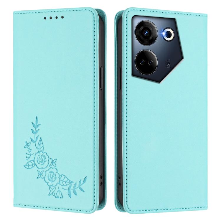 For Tecno Camon 20 4G / 20 Pro 4G Peony Embossed Magnetic RFID Vegan Leather Phone Case