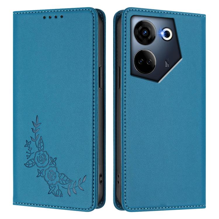 For Tecno Camon 20 4G / 20 Pro 4G Peony Embossed Magnetic RFID Vegan Leather Phone Case