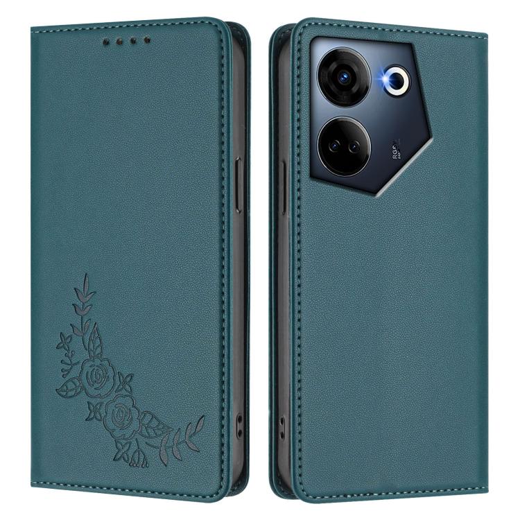For Tecno Camon 20 4G / 20 Pro 4G Peony Embossed Magnetic RFID Vegan Leather Phone Case