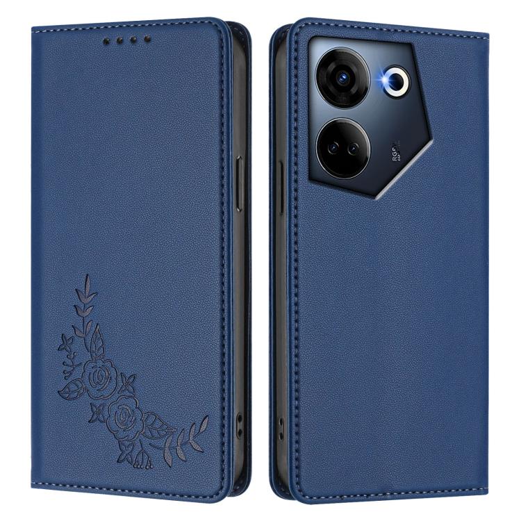 For Tecno Camon 20 4G / 20 Pro 4G Peony Embossed Magnetic RFID Vegan Leather Phone Case