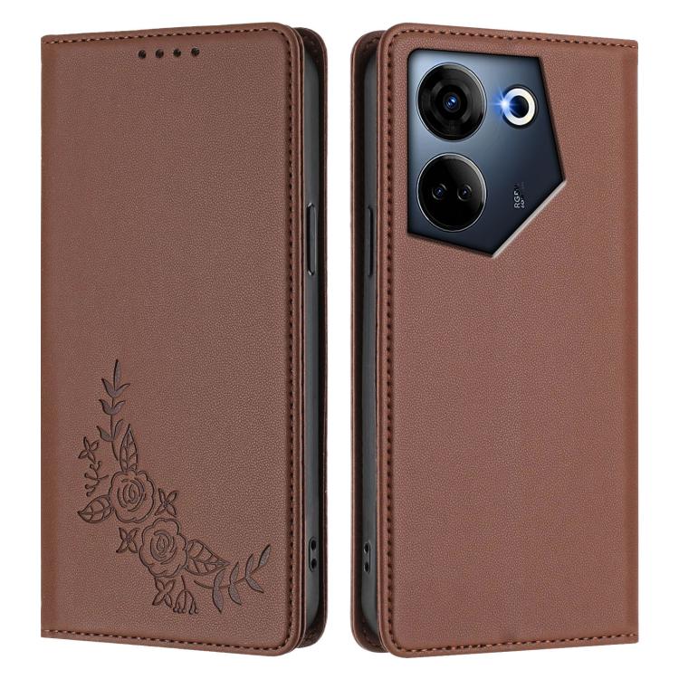For Tecno Camon 20 4G / 20 Pro 4G Peony Embossed Magnetic RFID Vegan Leather Phone Case