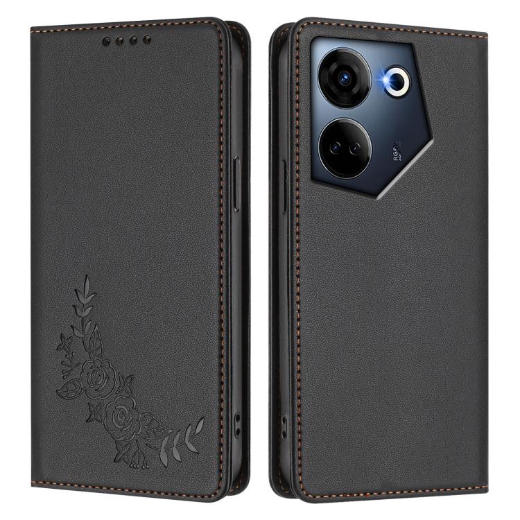 For Tecno Camon 20 4G / 20 Pro 4G Peony Embossed Magnetic RFID Vegan Leather Phone Case