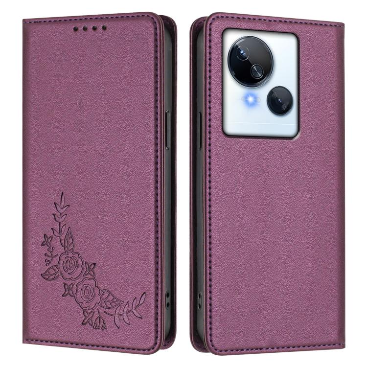 For Tecno Spark 10 5G Peony Embossed Magnetic RFID Vegan Leather Phone Case