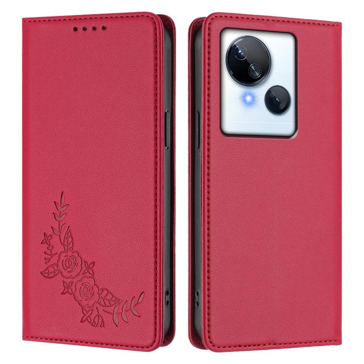 For Tecno Spark 10 5G Peony Embossed Magnetic RFID Vegan Leather Phone Case