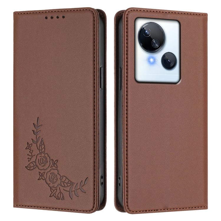 For Tecno Spark 10 5G Peony Embossed Magnetic RFID Vegan Leather Phone Case
