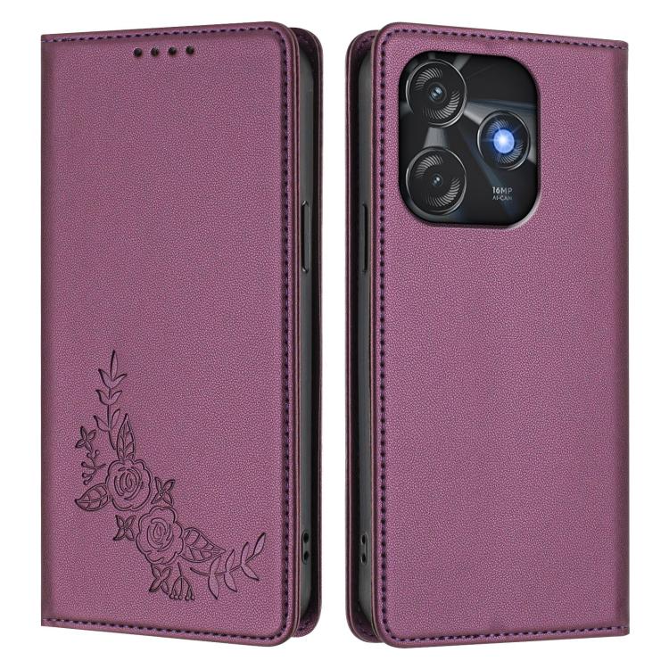 For Tecno Spark 10C / 10 4G Peony Embossed Magnetic RFID Vegan Leather Phone Case