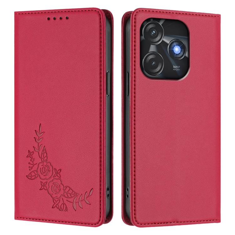 For Tecno Spark 10C / 10 4G Peony Embossed Magnetic RFID Vegan Leather Phone Case