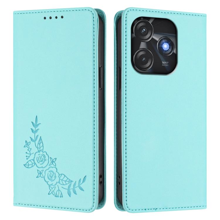 For Tecno Spark 10C / 10 4G Peony Embossed Magnetic RFID Vegan Leather Phone Case