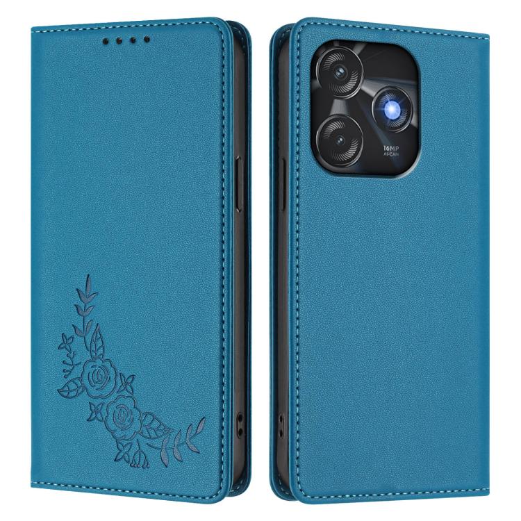 For Tecno Spark 10C / 10 4G Peony Embossed Magnetic RFID Vegan Leather Phone Case