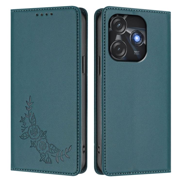 For Tecno Spark 10C / 10 4G Peony Embossed Magnetic RFID Vegan Leather Phone Case