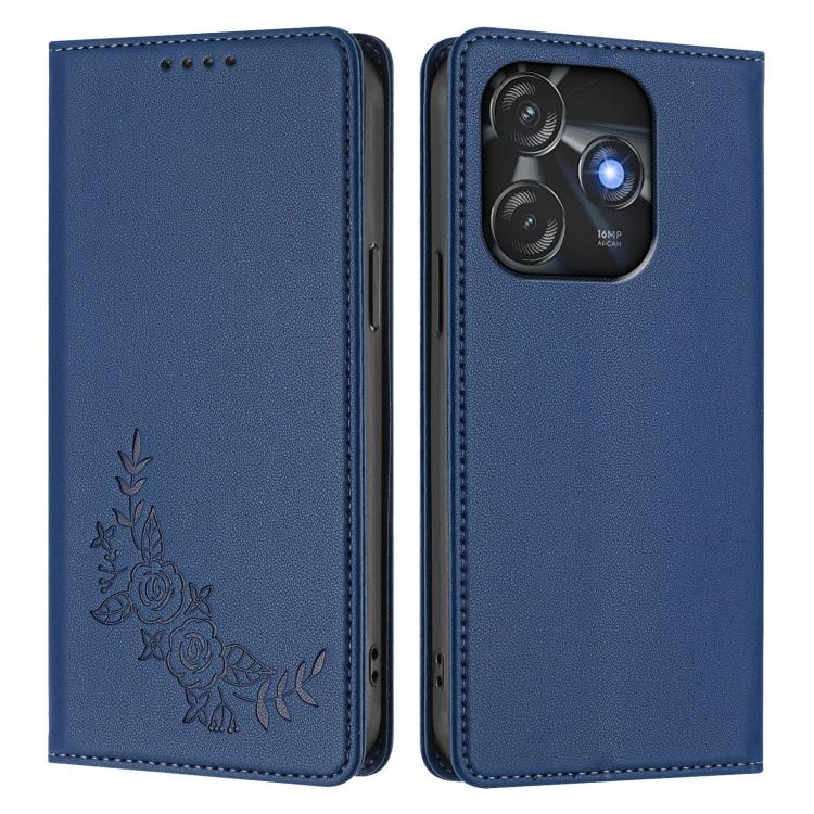For Tecno Spark 10C / 10 4G Peony Embossed Magnetic RFID Vegan Leather Phone Case