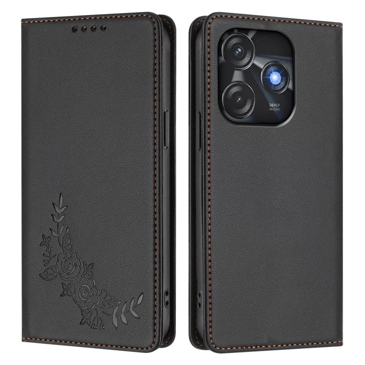 For Tecno Spark 10C / 10 4G Peony Embossed Magnetic RFID Vegan Leather Phone Case