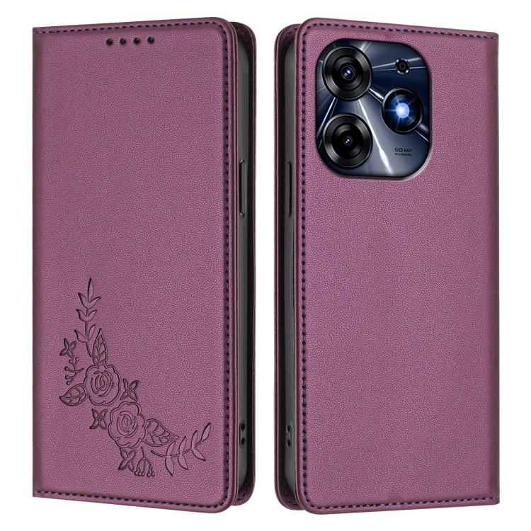 For Tecno Spark 10 Pro 4G / K17 4G Peony Embossed Magnetic RFID Vegan Leather Phone Case