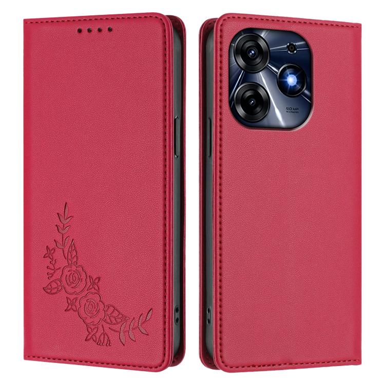 For Tecno Spark 10 Pro 4G / K17 4G Peony Embossed Magnetic RFID Vegan Leather Phone Case