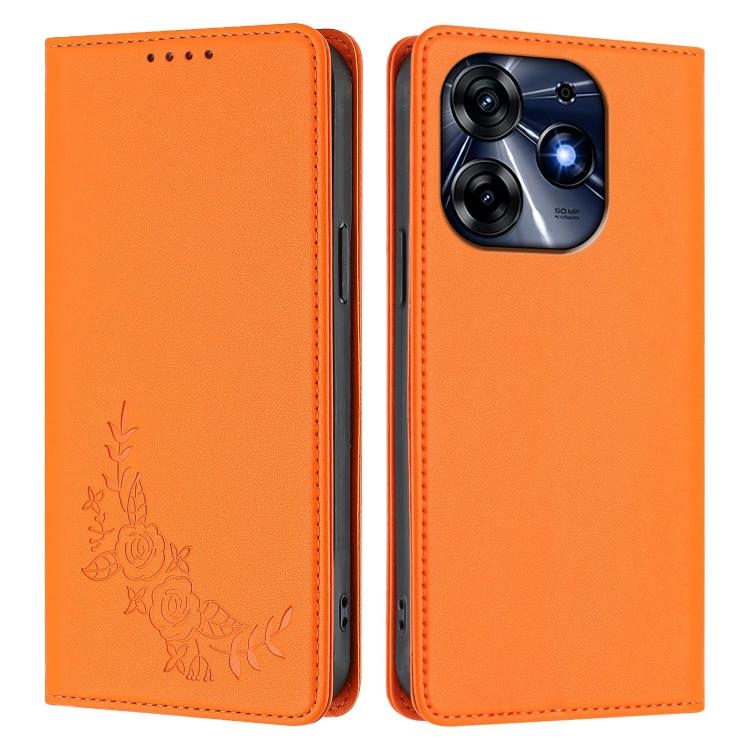 For Tecno Spark 10 Pro 4G / K17 4G Peony Embossed Magnetic RFID Vegan Leather Phone Case