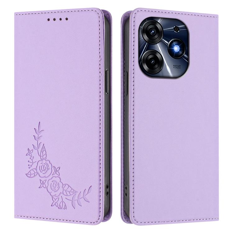 For Tecno Spark 10 Pro 4G / K17 4G Peony Embossed Magnetic RFID Vegan Leather Phone Case
