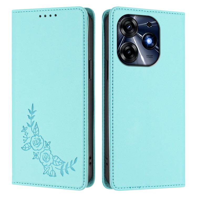 For Tecno Spark 10 Pro 4G / K17 4G Peony Embossed Magnetic RFID Vegan Leather Phone Case
