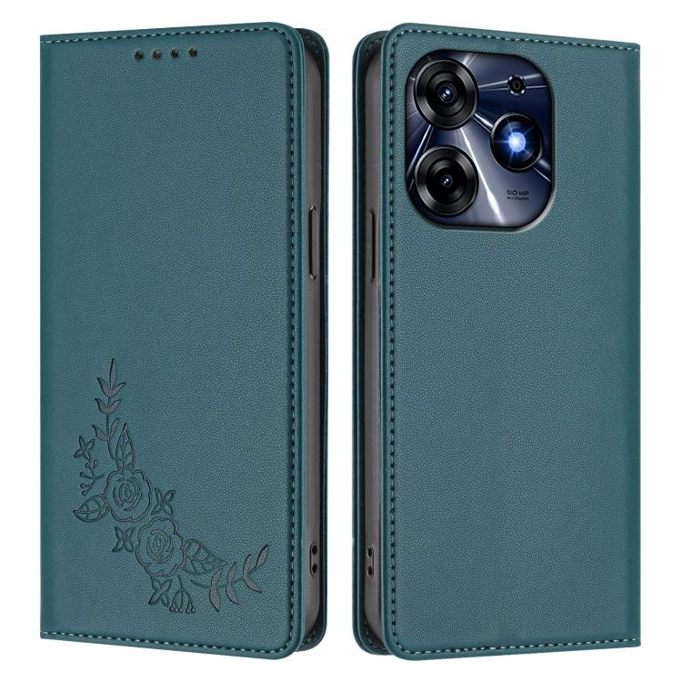 For Tecno Spark 10 Pro 4G / K17 4G Peony Embossed Magnetic RFID Vegan Leather Phone Case