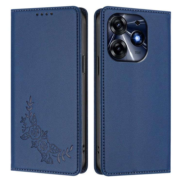 For Tecno Spark 10 Pro 4G / K17 4G Peony Embossed Magnetic RFID Vegan Leather Phone Case