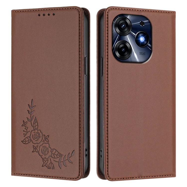 For Tecno Spark 10 Pro 4G / K17 4G Peony Embossed Magnetic RFID Vegan Leather Phone Case