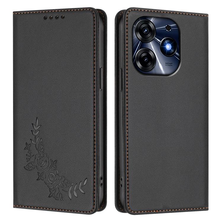 For Tecno Spark 10 Pro 4G / K17 4G Peony Embossed Magnetic RFID Vegan Leather Phone Case