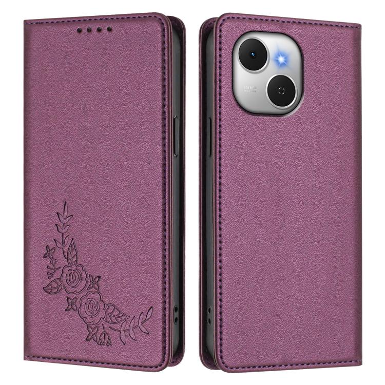 For Tecno Spark 40C Peony Embossed Magnetic RFID Vegan Leather Phone Case
