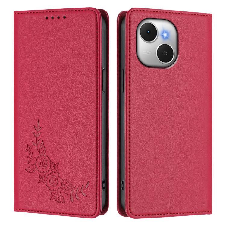For Tecno Spark 40C Peony Embossed Magnetic RFID Vegan Leather Phone Case