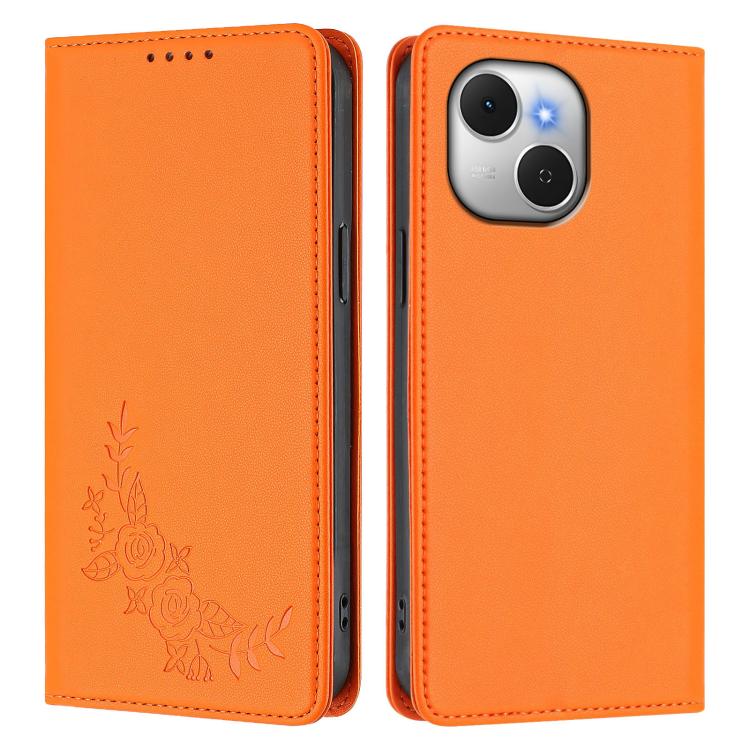 For Tecno Spark 40C Peony Embossed Magnetic RFID Vegan Leather Phone Case