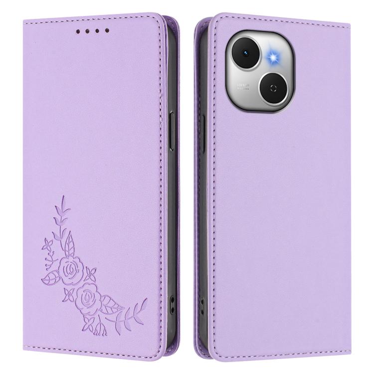 For Tecno Spark 40C Peony Embossed Magnetic RFID Vegan Leather Phone Case