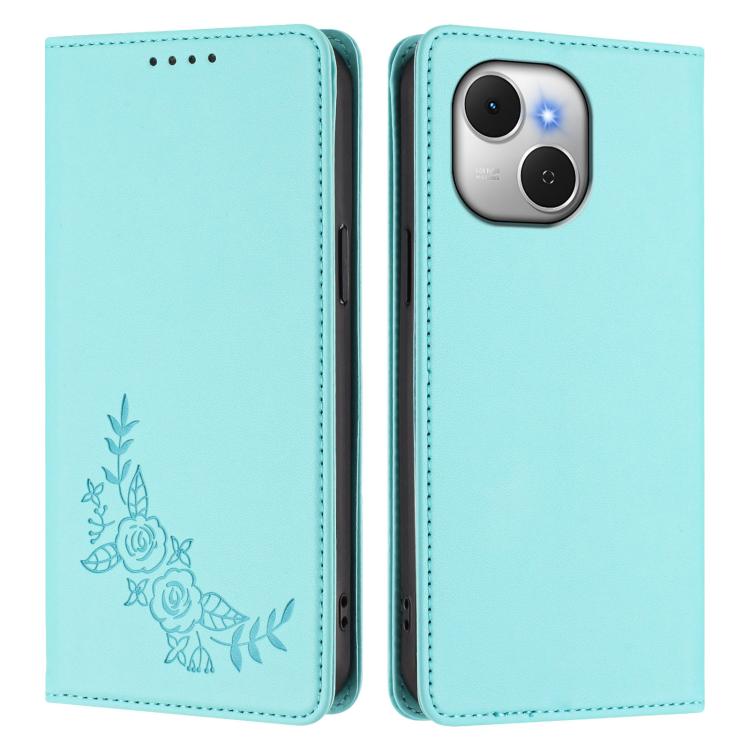 For Tecno Spark 40C Peony Embossed Magnetic RFID Vegan Leather Phone Case