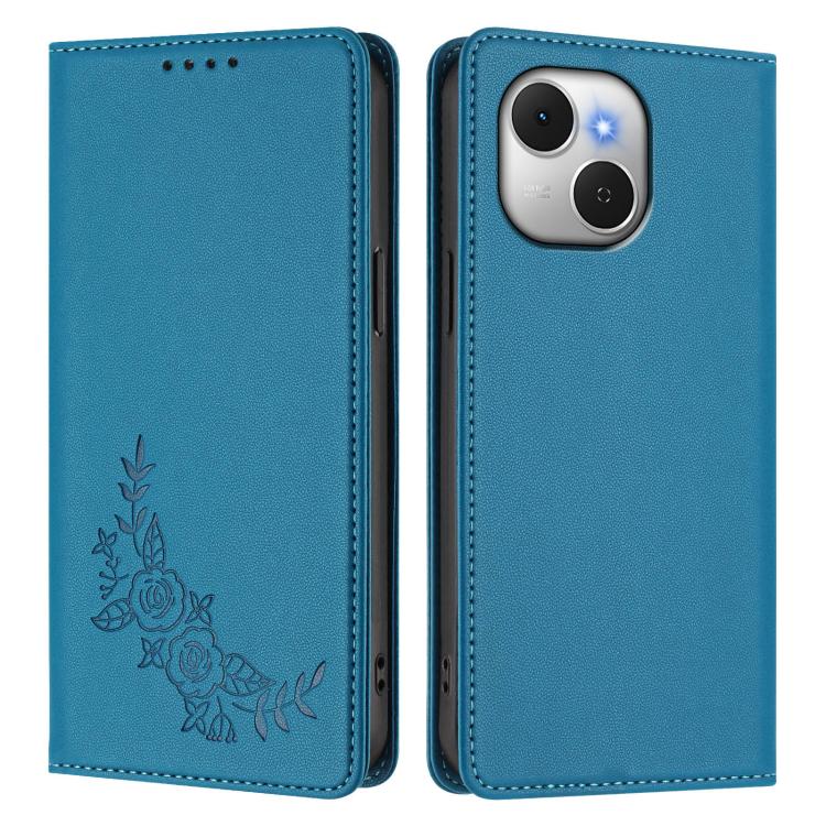 For Tecno Spark 40C Peony Embossed Magnetic RFID Vegan Leather Phone Case