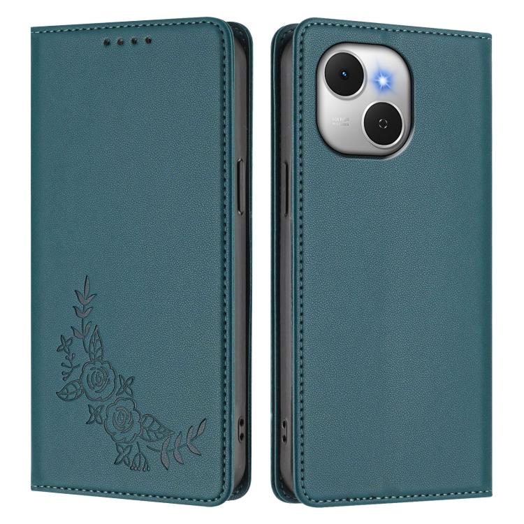 For Tecno Spark 40C Peony Embossed Magnetic RFID Vegan Leather Phone Case