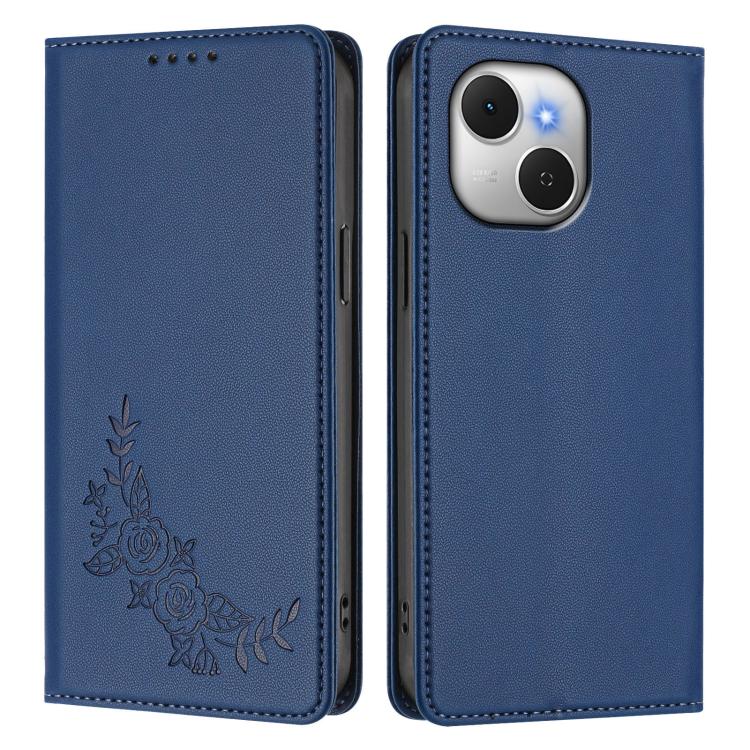 For Tecno Spark 40C Peony Embossed Magnetic RFID Vegan Leather Phone Case