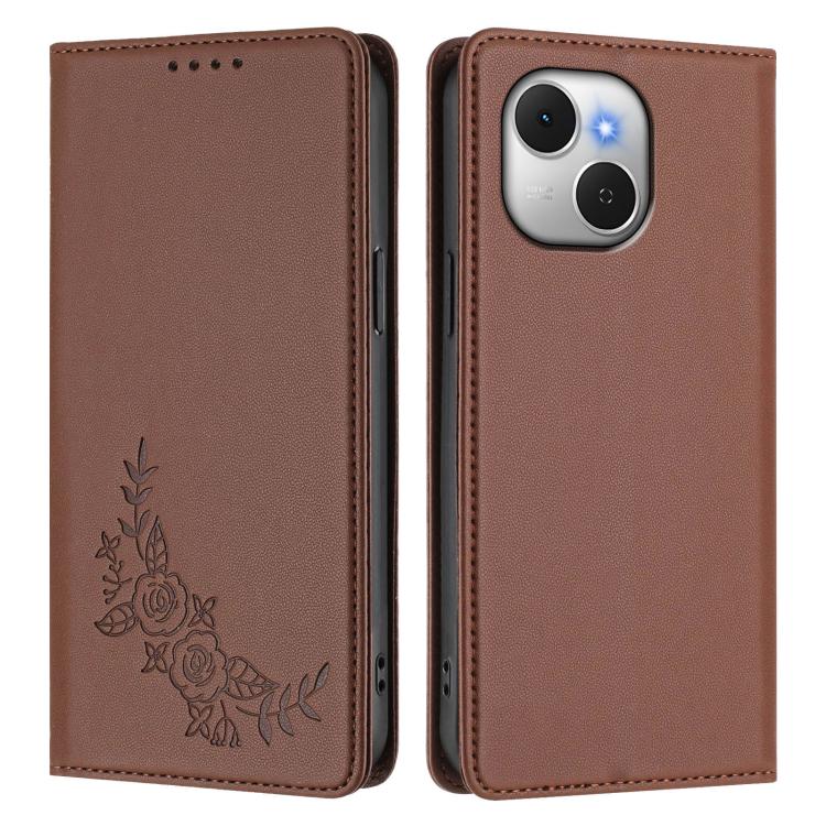For Tecno Spark 40C Peony Embossed Magnetic RFID Vegan Leather Phone Case