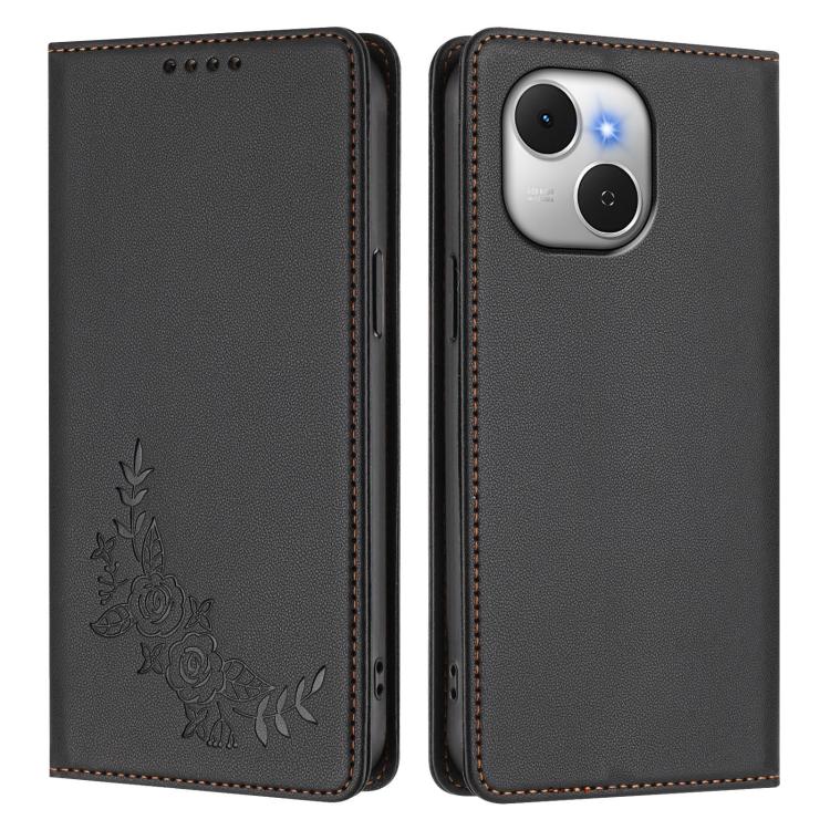 For Tecno Spark 40C Peony Embossed Magnetic RFID Vegan Leather Phone Case