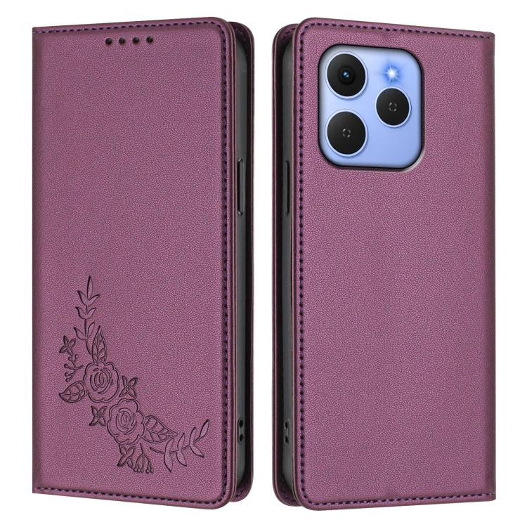 For Tecno Spark 50 / KN4 Peony Embossed Magnetic RFID Vegan Leather Phone Case