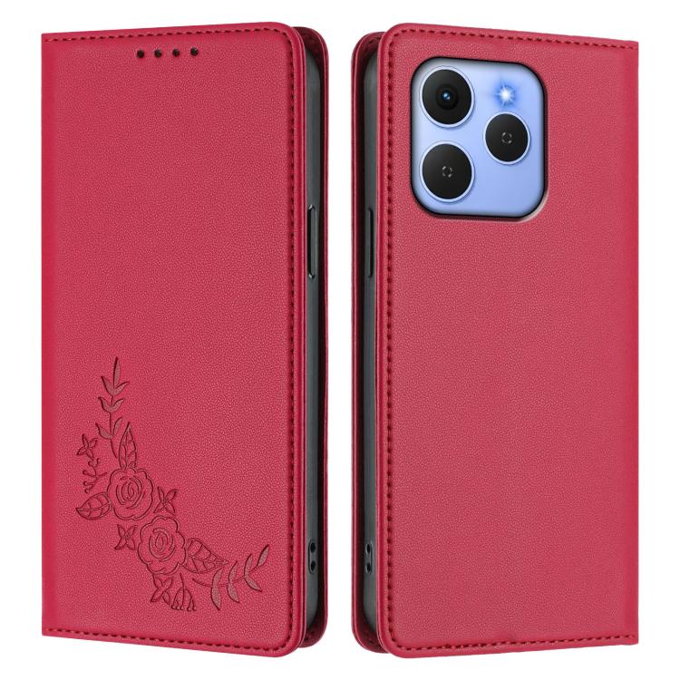 For Tecno Spark 50 / KN4 Peony Embossed Magnetic RFID Vegan Leather Phone Case