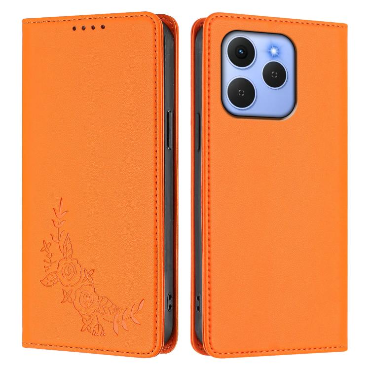 For Tecno Spark 50 / KN4 Peony Embossed Magnetic RFID Vegan Leather Phone Case