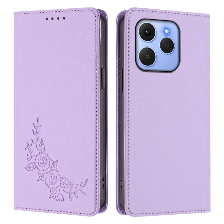 For Tecno Spark 50 / KN4 Peony Embossed Magnetic RFID Vegan Leather Phone Case