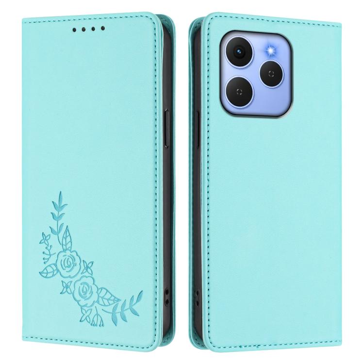 For Tecno Spark 50 / KN4 Peony Embossed Magnetic RFID Vegan Leather Phone Case